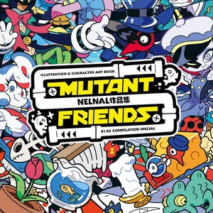 May include: A colorful book cover with the title "MUTANT: FRIENDS" and the text "#1,#2 COMPILATION SPECIAL". The cover features a variety of cartoon characters, including a pink and yellow character with a large head and a green character with a large head and a green hat.