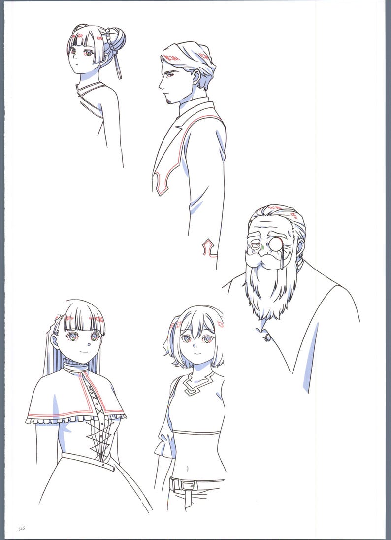 Op de afbeelding: Lijntekeningen van vier personages. Het eerste personage is een vrouw met lang haar, die een jurk en een hoofdband draagt. Het tweede personage is een man met kort haar, die een colbert draagt. Het derde personage is een vrouw met kort haar, die een shirt met korte mouwen en een broek draagt. Het vierde personage is een oudere man met een lange baard en snor, die een colbert draagt.