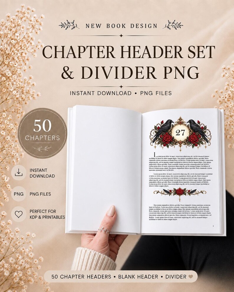 Chapter Numbering Design 50 Chapter Headers PNG Bundle, PLUS Matching Divider, Blank Master ...