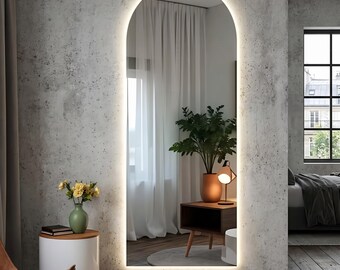 Arched Full Length Mirror with Backlit LED, Modern Arch Wall Mirror for Bedroom, Large Lighted Dressing Mirror, Luxury Home Decor, Archy