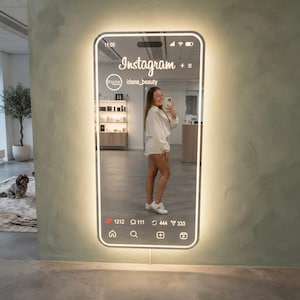 Custom Instagram Selfie Mirror, Organic Shape, Lighted Vanity, Bluetooth Speaker (Custom Size)