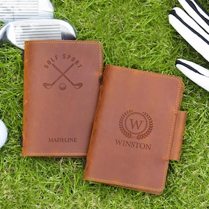 Personalized Leather Golf Scorecard Holder: Engraved Golf Log Book