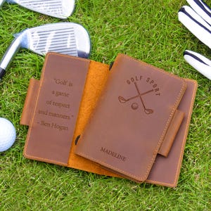 Personalized Leather Golf Scorecard Holder: Engraved Golf Log Book