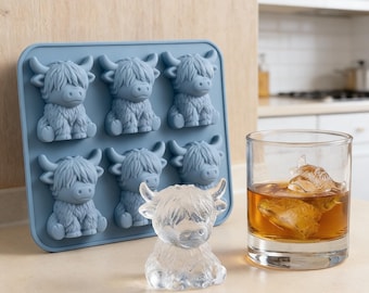 Cute Highland Cow Ice Cube Tray - 6 Cavity Silicone Mold for Whiskey, Soap, Candle & Crafts, Ideal Gift for Cow Lovers