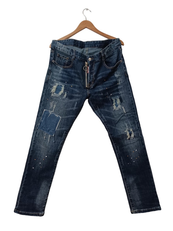 Dsquared2 Jeans Zip Design Dsquared2 Slim Distressed Painted Jeans