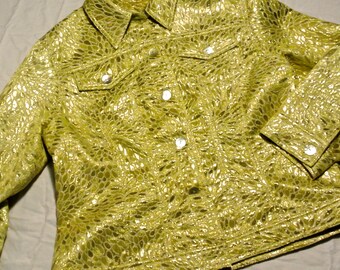 Vintage shiny lime green and yellow "jean-style" jacket