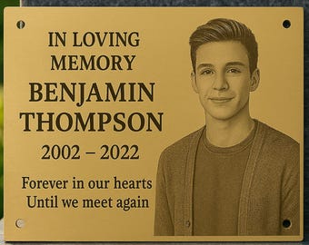 Custom Engraved Brass Memorial Plaque: Photo Plate, Bench, Tree Sign