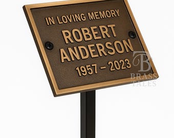 Elegant Bronze Memorial Garden Plaque with Cast Brass Finish and 18 Inch Stake for Outdoor Tributes, Gravesites, Plants and Personalized Use