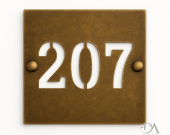 Brass Hotel Room Number Plate: Antique or Brushed Finish, Dome Screws