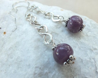 Sterling Silver Ruby Dangle Earrings: Handmade July Birthstone