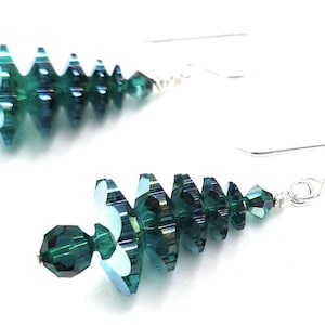 Large Swarovski Emerald  Christmas Tree Earrings-5 Tiers-Holiday Earrings-Sterling Silver-Stocking Stuffer
