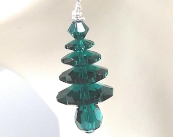 Swarovski Emerald Green Christmas Tree Earrings-Holiday Earrings-Sterling Silver-Stocking Stuffer