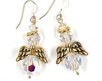 Pendientes de ángel con cristales Swarovski: Halo dorado, joyas navideñas
