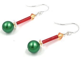 Christmas Candle Earrings, Christmas Earrings, Swarovski Crystal Elements Jewelry, Holiday Jewelry, Sterling Silver earrings