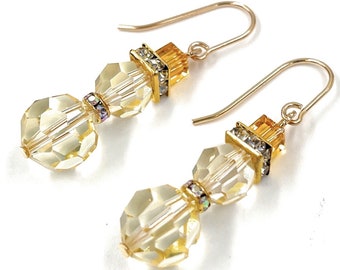 Swarovski Champagne Snowman Earrings-Christmas Earrings-Holiday Earring-/Gold fill ear wires