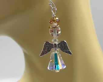 Pendientes de ángel con cristales Swarovski, alambres de plata de ley, joyería navideña