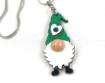 Gnome Pendant. Trendy Gnome Jewelry. St. Patricks Day Gnome. Chain included.