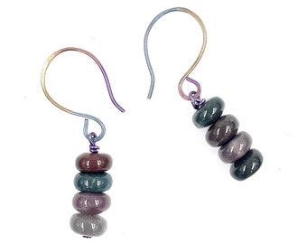 Jasper Earrings - Rainbow Niobium - Hypoallergenic Earrings - Nickel Free