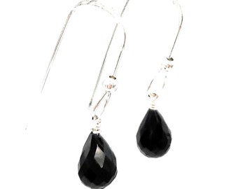 Black Spinel Sterling Silver Earrings. Modern Contemporary Sleek Elegant Design. Sterling Silver Jewelry.