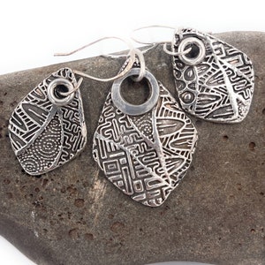 Fine Silver Pendant and Earring Jewelry Set. Abstract Design. Sterling Chain. Free Shipping. Gift for her. image 1