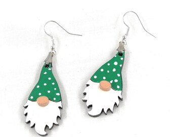 Gnome Earrings. Trendy Gnome Jewelry. Snowy Day Gnomes. Green Hat Gnomes.