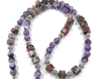 Botswana Achat und Amethyst Lange Halskette