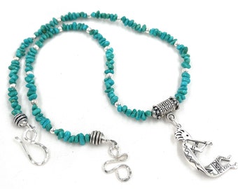 Turquoise Necklace. Turquoise Earrings. Sterling Kokopelli Focal. Kingman Turquoise jewelry set