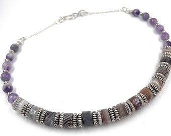 Choker mit Botswana Achat und Amethyst