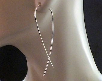 Einfache Sterling Silber Ohrringe. Moderne Zeitgenössische schlanke elegantes Design. Sterling Silber Schmuck.