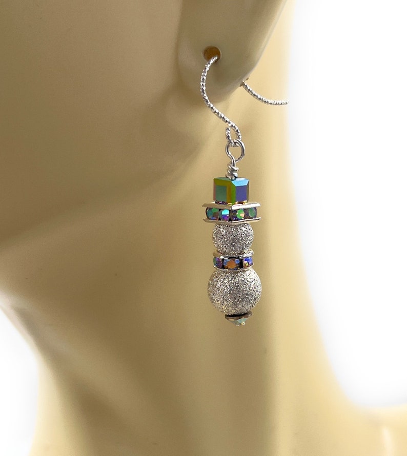 Snowman Earrings. Silver Filled Sparkle Beads. Christmas Earrings. Gift for her. Holiday-winter Earrings. Sterling Silver Ear Wires image 2