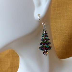 Large Swarovski Vitrail M Christmas Tree Earrings. 5 Tiers Holiday Earrings. Sterling Silver. Gift Boxed & Ready to ship. image 4