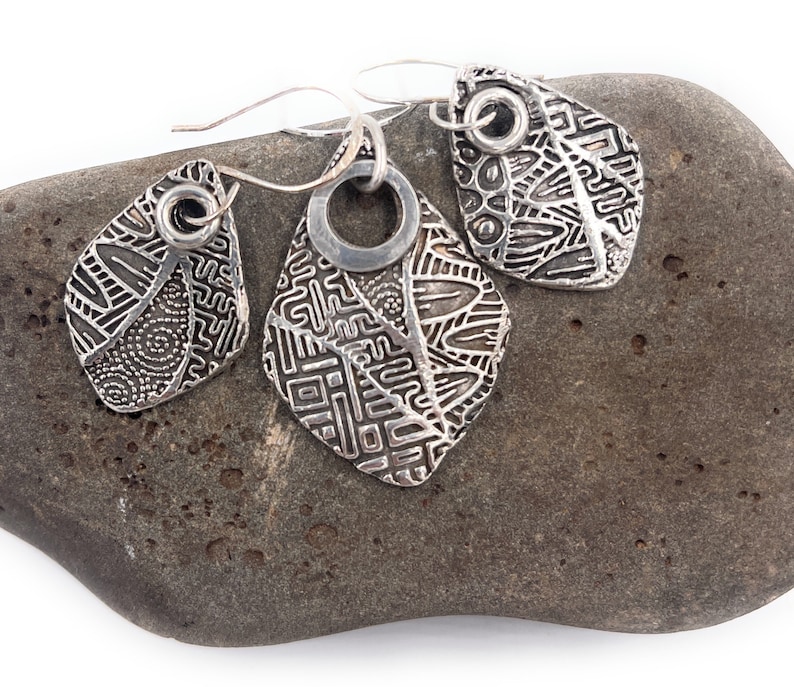 Fine Silver Pendant and Earring Jewelry Set. Abstract Design. Sterling Chain. Free Shipping. Gift for her. image 1