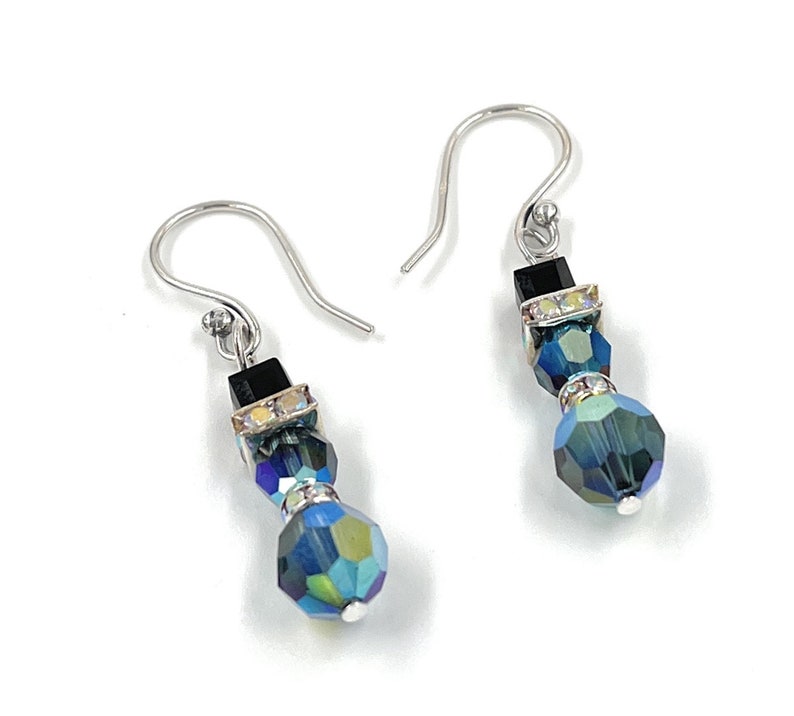 Snowman Earrings/Christmas Earrings/Swarovski Crystal Earrings/Holiday Earrings/Blue Snowman Earrings/ Sterling Silver image 2