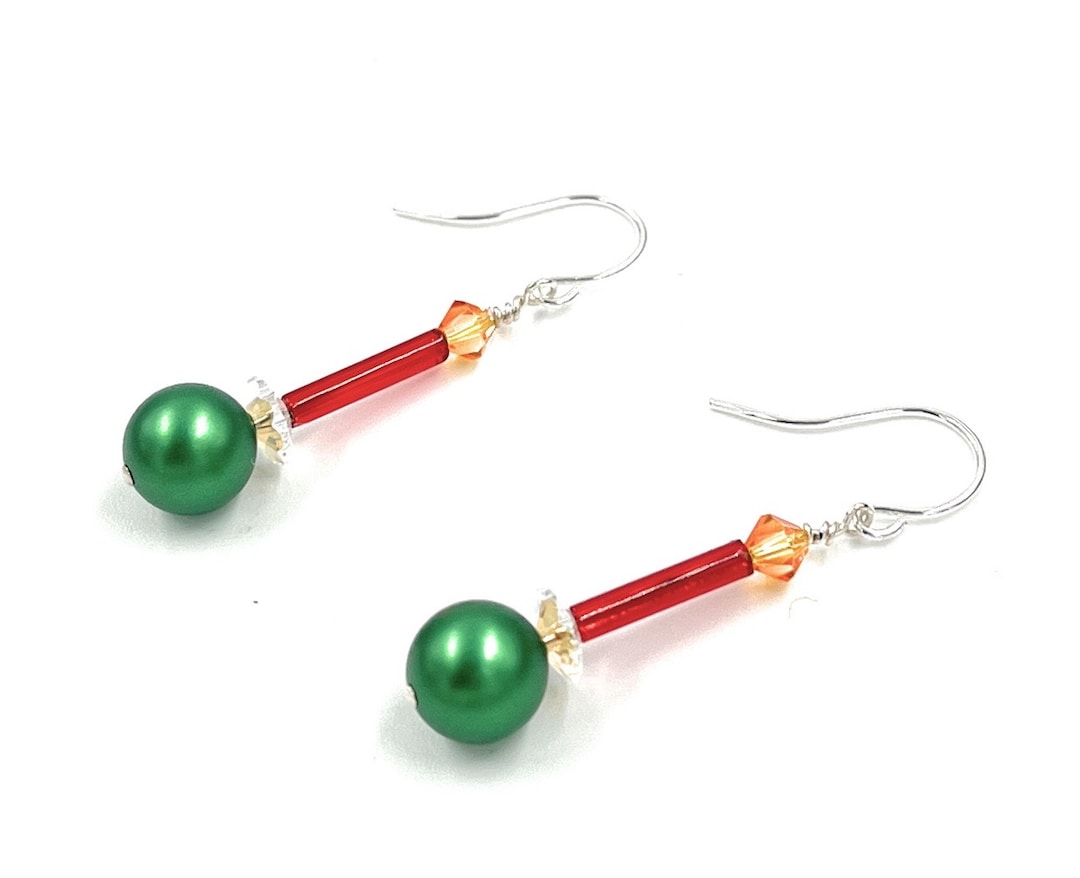 Christmas Candle Earrings, Christmas Earrings, Swarovski Crystal