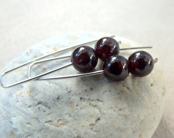 Garnet Earrings.  Lightweight Earrings. Sterling Silver Earrings. Modern Trendy Earrings.