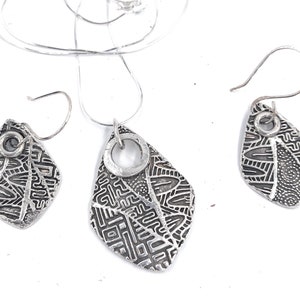 Fine Silver Pendant and Earring Jewelry Set. Abstract Design. Sterling Chain. Free Shipping. Gift for her. image 2