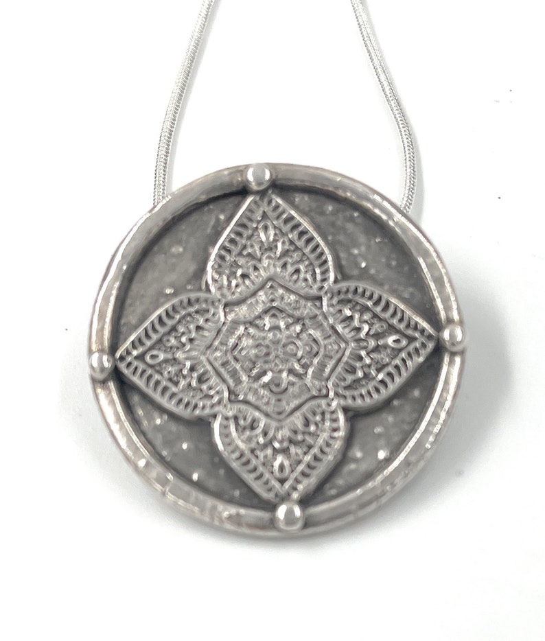 Mandala Pendant. Sterling Silver. Sterling snake Chain Included. image 7