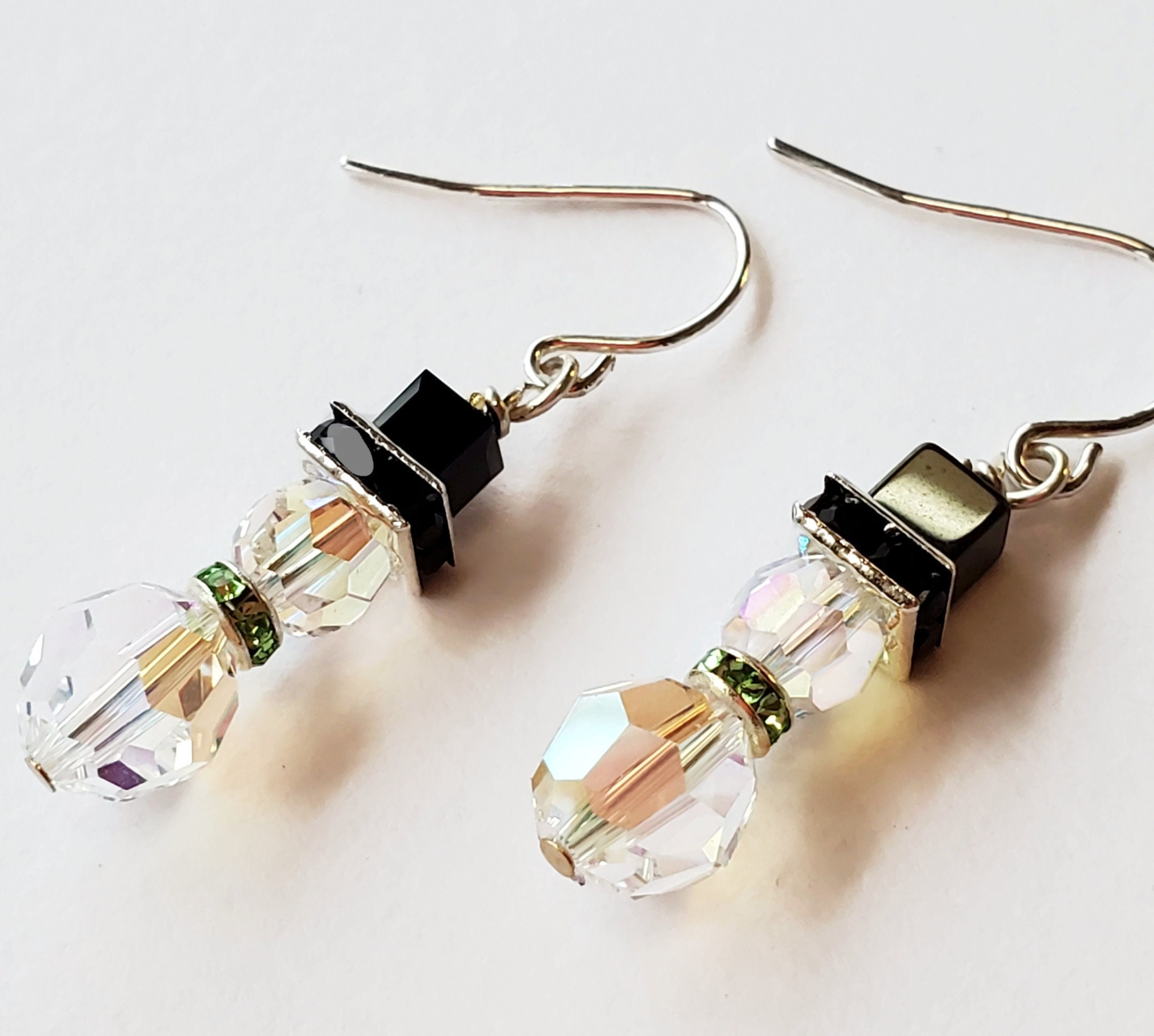 Christmas earrings, Snowman earrings, Swarovski crystal earrings, Sterling  plated earrings · NY6 Design