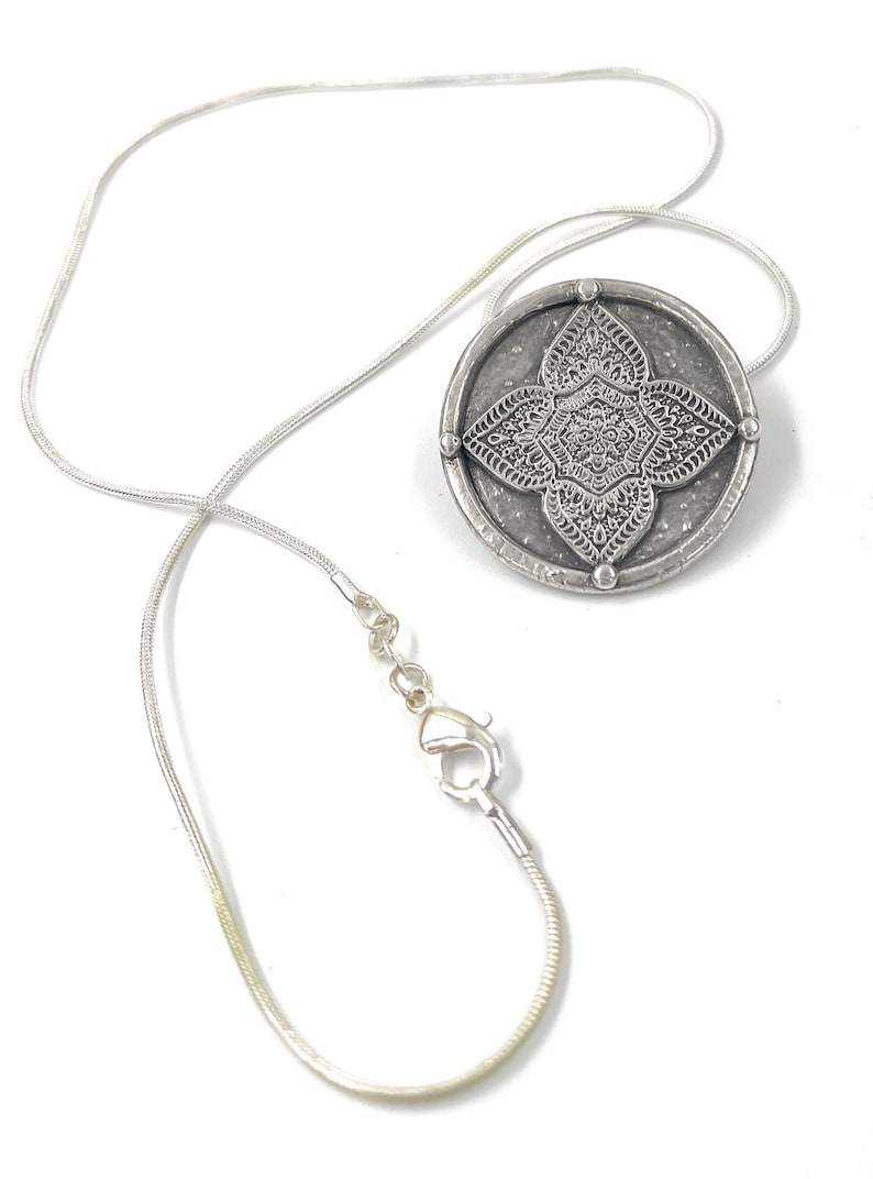 Mandala Pendant. Sterling Silver. Sterling snake Chain Included. image 3