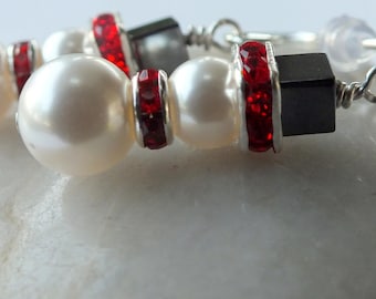 Pendientes de muñeco de nieve con perlas Swarovski, joyería navideña de plata de ley