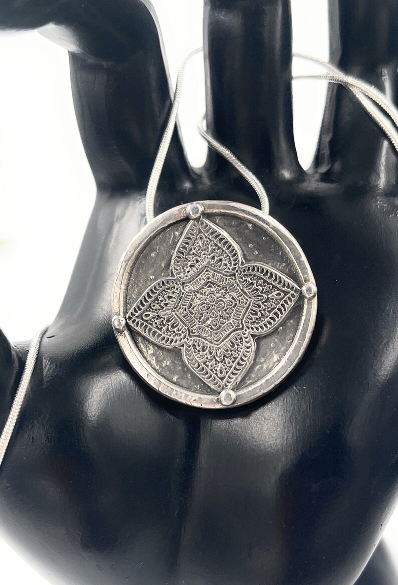 Mandala Pendant. Sterling Silver. Sterling snake Chain Included. image 5