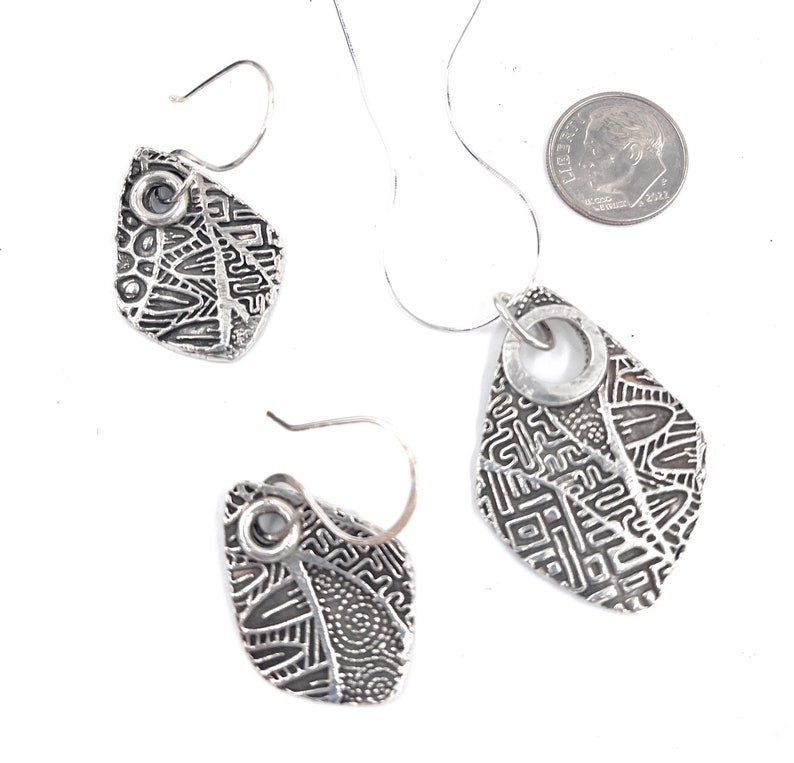 Fine Silver Pendant and Earring Jewelry Set. Abstract Design. Sterling Chain. Free Shipping. Gift for her. image 10