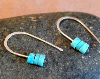 Handmade Hubei Turquoise Earrings: Sterling Silver Small Heishi Beads