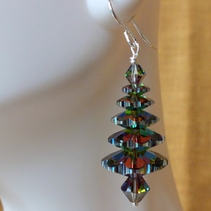 Large Swarovski Vitrail M Christmas Tree Earrings. 5 Tiers Holiday Earrings. Sterling Silver. Gift Boxed & Ready to ship. image 6