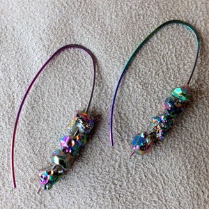 Rainbow Niobium Quartz Mystic Titanium Drusy Earrings-Hypoallergenic Earrings-Long Earrings image 8