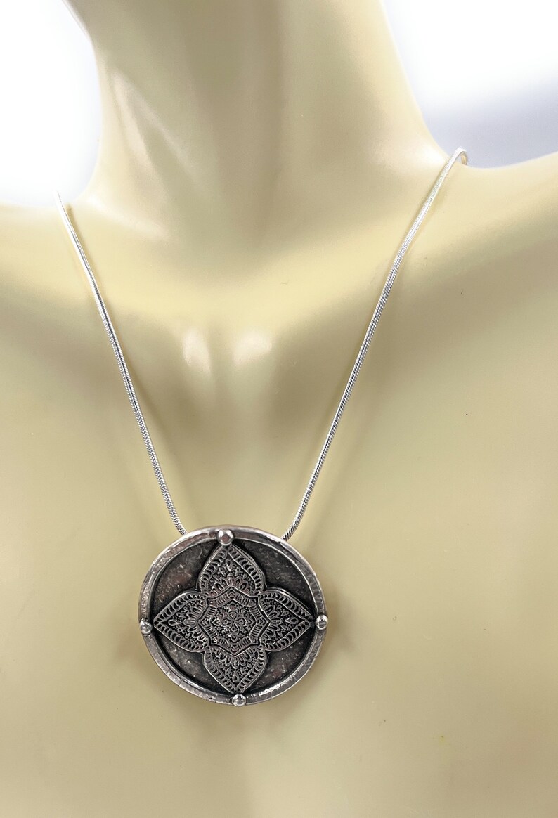 Mandala Pendant. Sterling Silver. Sterling snake Chain Included. image 6