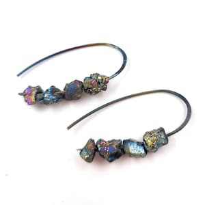 Rainbow Niobium Quartz Mystic Titanium Drusy Earrings-Hypoallergenic Earrings-Long Earrings image 1