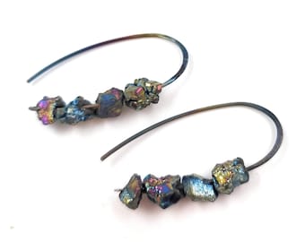 Rainbow Niobium Quartz Mystic Titanium Drusy Earrings-Hypoallergenic Earrings-Long Earrings