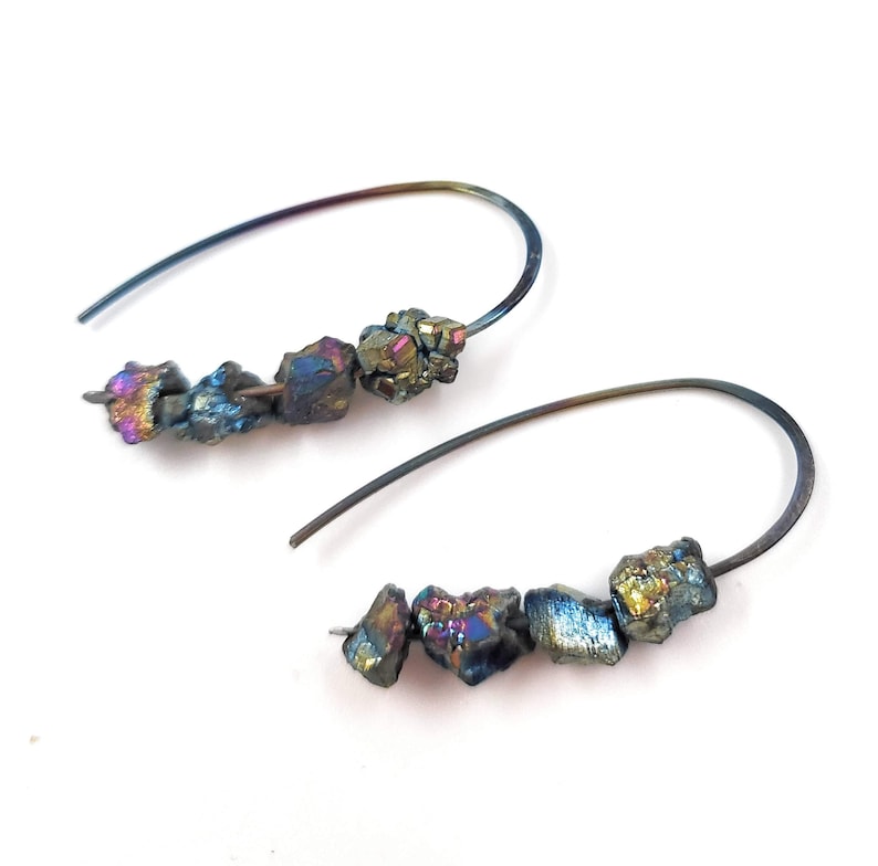 Rainbow Niobium Quartz Mystic Titanium Drusy Earrings-Hypoallergenic Earrings-Long Earrings image 1