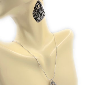 Fine Silver Pendant and Earring Jewelry Set. Abstract Design. Sterling Chain. Free Shipping. Gift for her. image 4